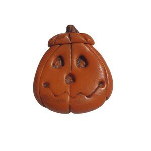 Vintage Halloween Pumpkin Pin Brooch Orange Polymer Clay Carved Face Holiday